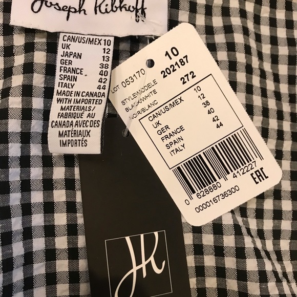 NEW Joseph Ribkoff Black/White Gingham Print Ruched Sleeve Wrap Top - Picture 6 of 12